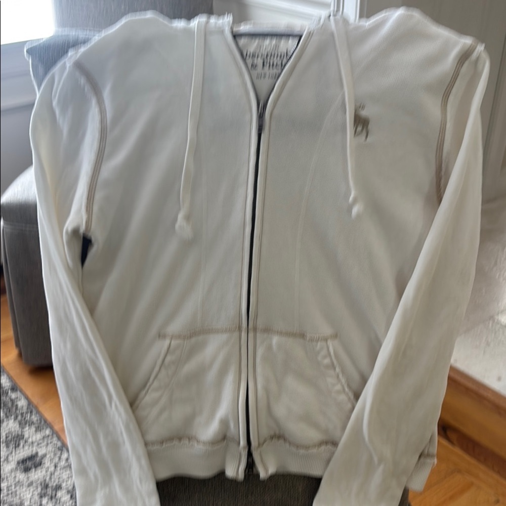Abercrombie & Fitch White Zip-Up Hoodie